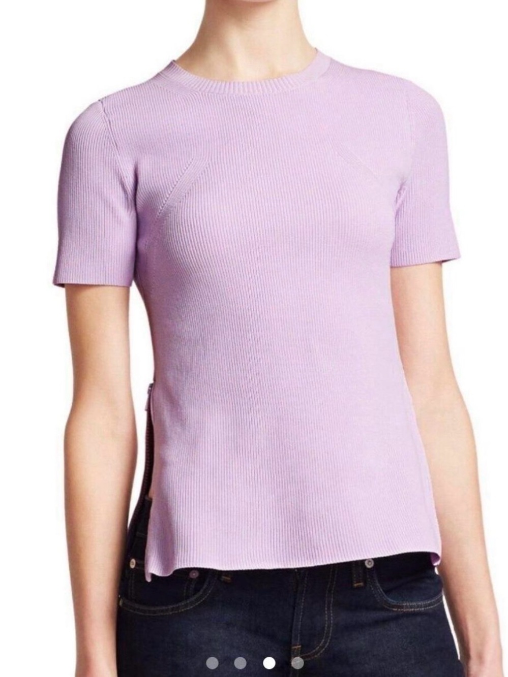 Helmut Lang Lavender Ribbed Short Sleeve Crewneck Top